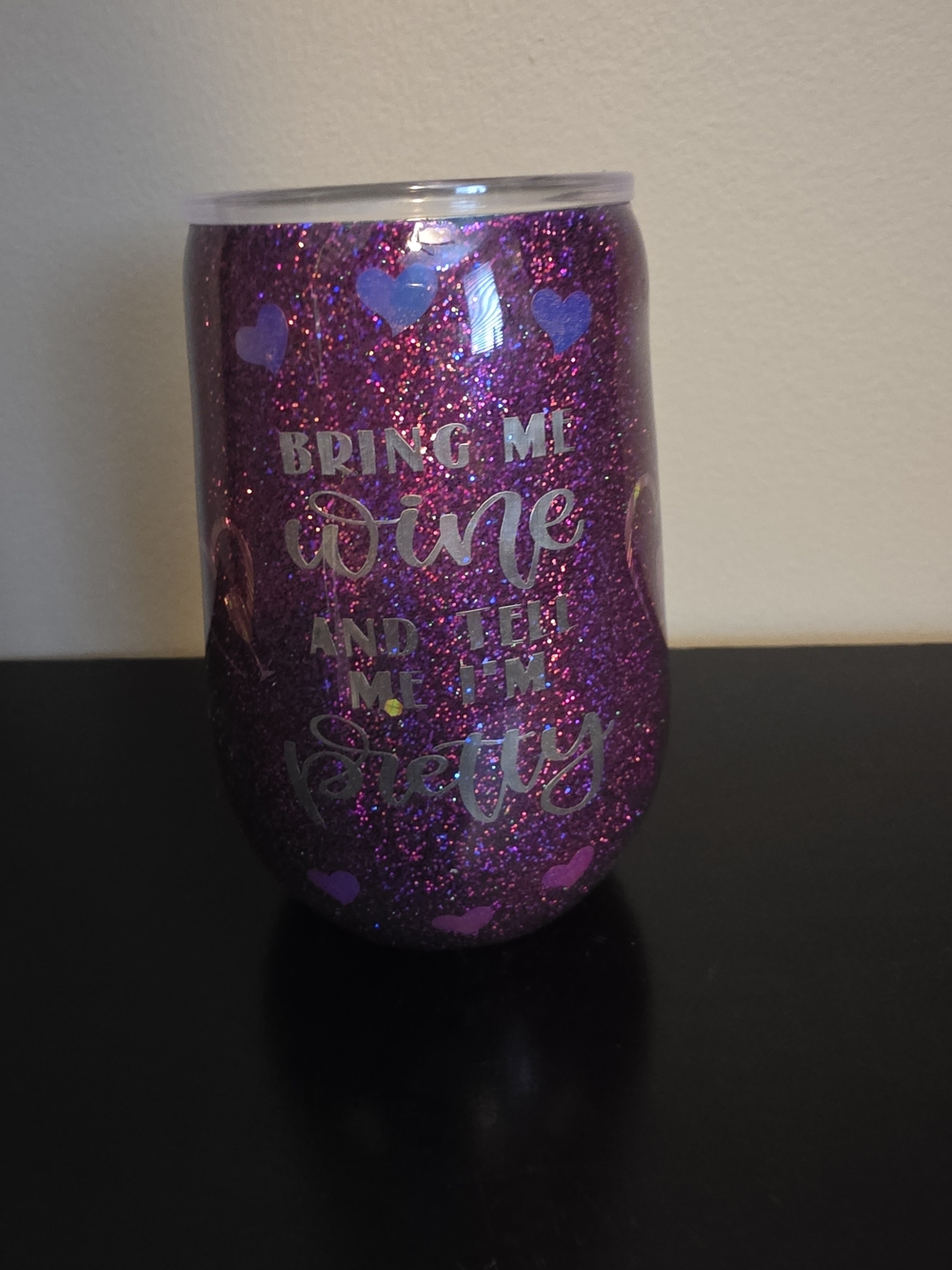 Glitter Pink/Purple Stemless Wine Tumbler - "Bring Me Wine" New